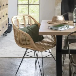 Silla de comedor de ratán y metal Adriane 60x58x85cm^Casa Viva Online