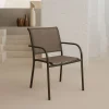 Silla de jardín apilable con reposabrazos de aluminio marrón Feroe 65x56x88cm^Casa Viva
