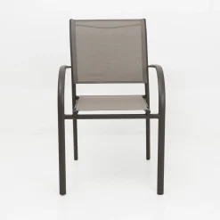 Silla de jardín apilable con reposabrazos de aluminio marrón Feroe 65x56x88cm^Casa Viva