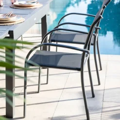Silla de jardín de aluminio y textilene gris Tabarca 56x62x88cm^Casa Viva Best