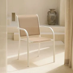 Silla de jardín de aluminio y textilene blanca Tabarca 56x62x88cm^Casa Viva