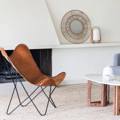 Silla mariposa de cuero marrón July 75x87x86cm^Casa Viva Discount