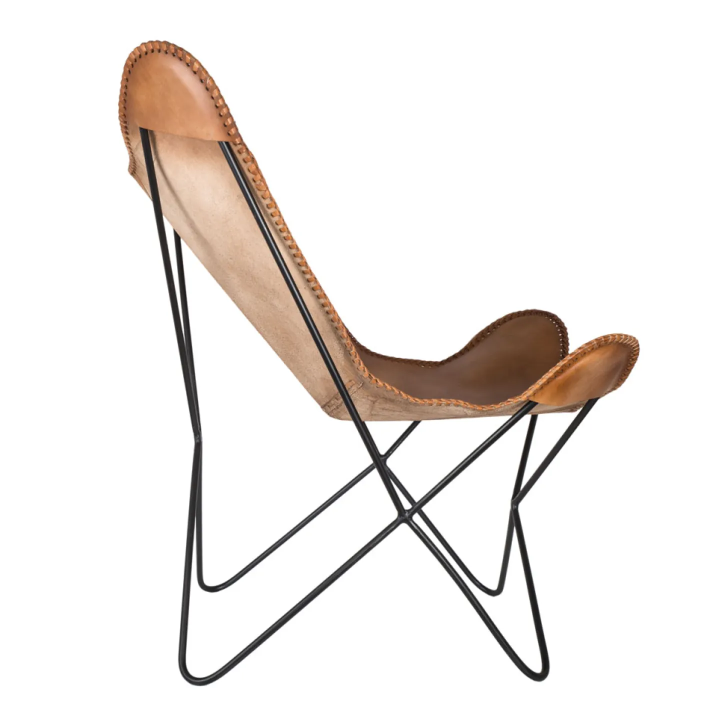 Silla mariposa de cuero marrón July 75x87x86cm^Casa Viva Discount
