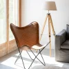 Silla mariposa de cuero y ratán marrón Katy 72x78x92cm^Casa Viva Sale