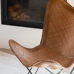 Silla mariposa de cuero y ratán marrón Katy 72x78x92cm^Casa Viva Sale