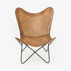 Silla mariposa de cuero y ratán marrón Katy 72x78x92cm^Casa Viva Sale