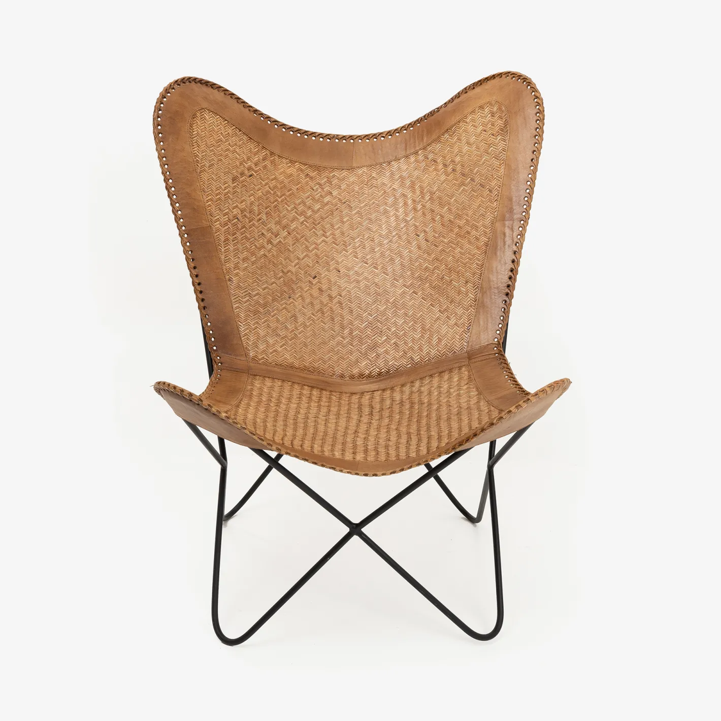 Silla mariposa de cuero y ratán marrón Katy 72x78x92cm^Casa Viva Sale
