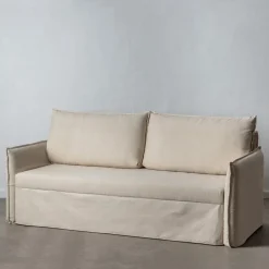 Sofá cama de algodón y lino beige 215x100x97cm^Casa Viva Clearance
