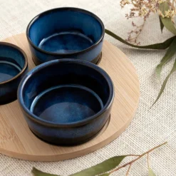 Tabla madera con 3 boles aperitivo azul Bari^Casa Viva Clearance